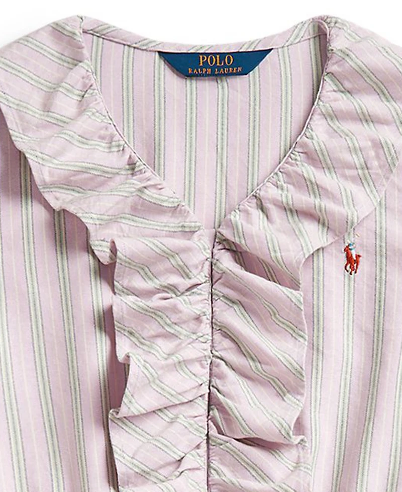 Polo Ralph Lauren Girls' 7-16 Striped Ruffled Cotton Oxford Dress