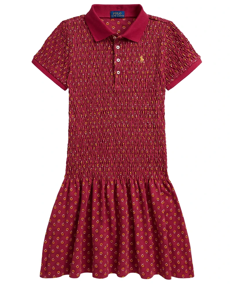 Polo Ralph Lauren Girls' 7-16 Floral Smocked Stretch Mesh Dress
