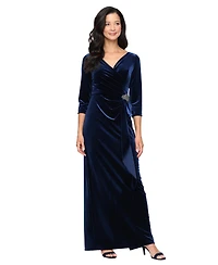 Alex Evenings Women's Stretch Velvet Surplice Embellished-Cascade Gown