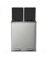SongmicsHome Dual Garbage and Recycling Can, Stainless Steel Step Trash Can with Soft-Close Lid, 60L