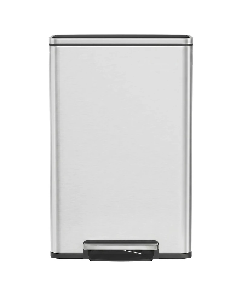 SongmicsHome 50L Rubbish Bin, Stainless Steel Pedal Bin with Removable Inner Bucket, Soft Close Lid, for Kitchen
