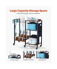 Sugift 12 Rod Mobile Fishing Rod Rack with Storage Shelves and 6 Locking Caster Wheels