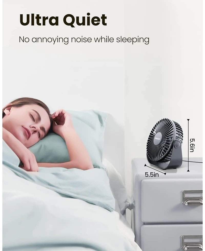 Gaiatop Usb Desk Fan, 3 Speeds Strong Airflow, 5.5 Inch Portable 90degree(s) Rotate Quiet Cooling, Small Personal Table Fans for Bedroom Home Office