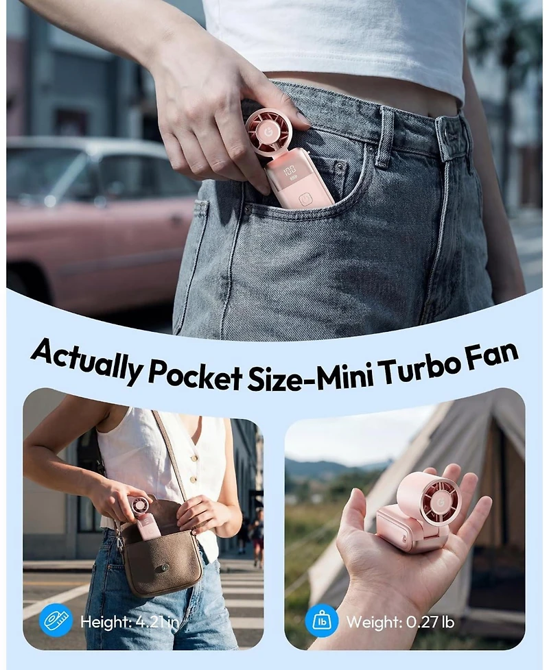 Gaiatop Mini Portable Handheld Fan, 6-Speed Turbo Cooling, Max 15 Hrs Rechargeable Personal Pocket Fan, 3-in-1 Foldable Small Hand Fans for Outdoor