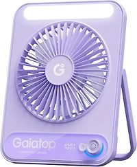 Gaiatop Small Desk Fan, 4000mAh Portable Fan for Travel with 3 Led Light, Max 18 Hrs Desk Fans Quiet for Bedside Desktop, Ultra-Slim Mini Fans.