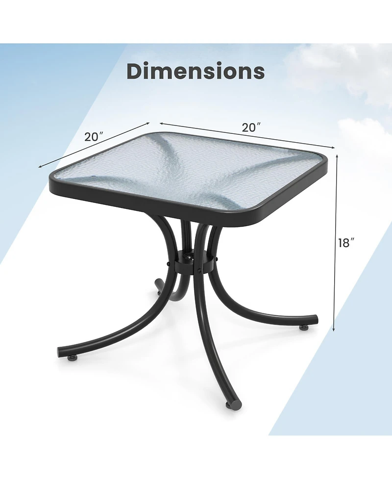 Mecale 20 in Tempered Glass Side Table with Rustproof Metal Frame