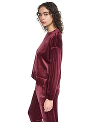 Dkny Sport Women's Velour Relaxed-Fit High-Low Crewneck Pullover Top with Varsity Rhinestone Logo