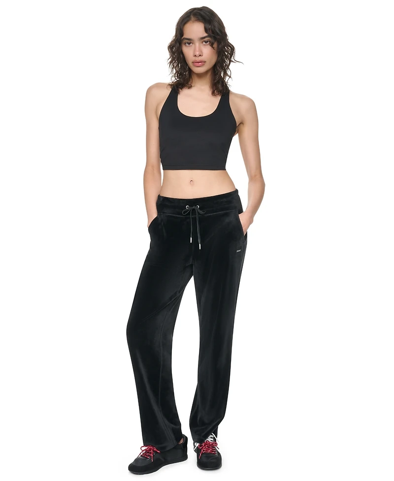 Dkny Sport Women's Mid-Rise Velour Wide-Leg Track Pants