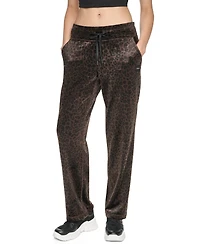 Dkny Sport Women's Leopard-Print Mid-Rise Velour Track Pants