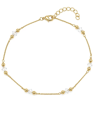 And Now This Crystal and Round Bead Chain Anklet in Gold Plate