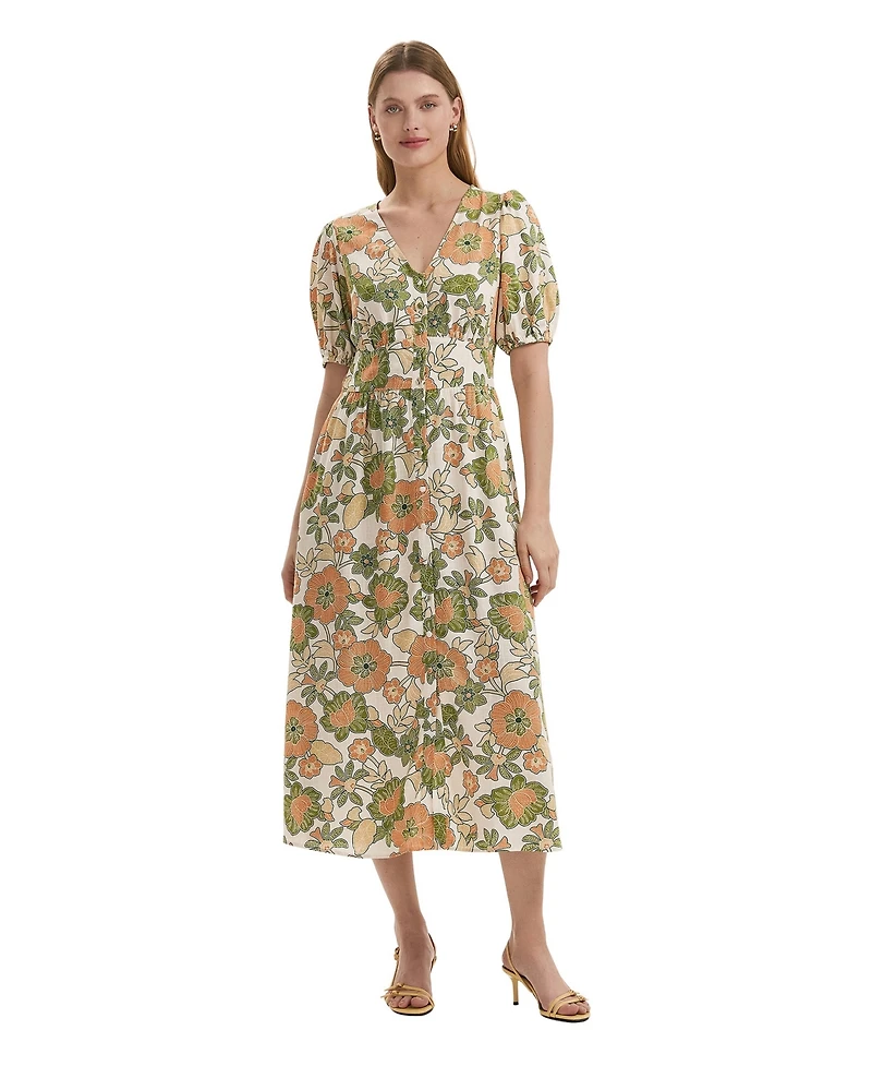 Finery London Womens Addison Floral Linen Blend Midi Dress