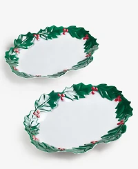 Tinsel And Frost Melamine Holly Tray, Set of 2