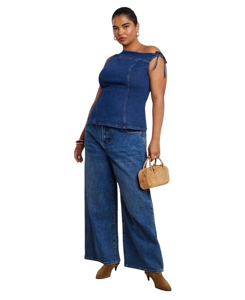 Eloquii Women's Plus Asym Denim Top