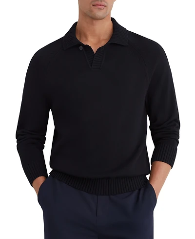 Reiss Men's Ashdown Long-Sleeve Open-Collar Raglan Sweater