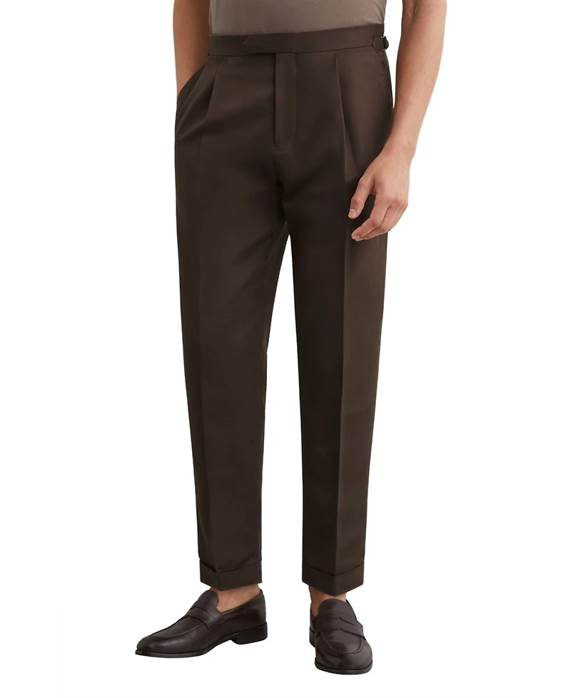 Reiss Men's Com Pleated Tapered-Fit Linen-Blend Trousers Pants