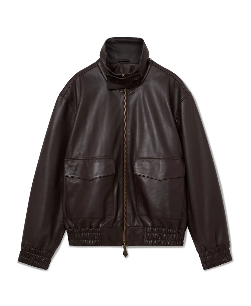 Reiss Men's Trinity Leather Oversized Funnel-Neck Jacket