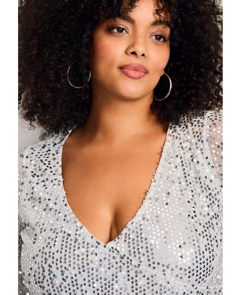 Avenue Women's Plus Faux Wrap Sequin Top