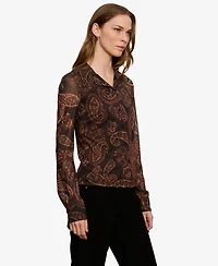 Sanctuary Women's Fitted Mesh Button Down Top