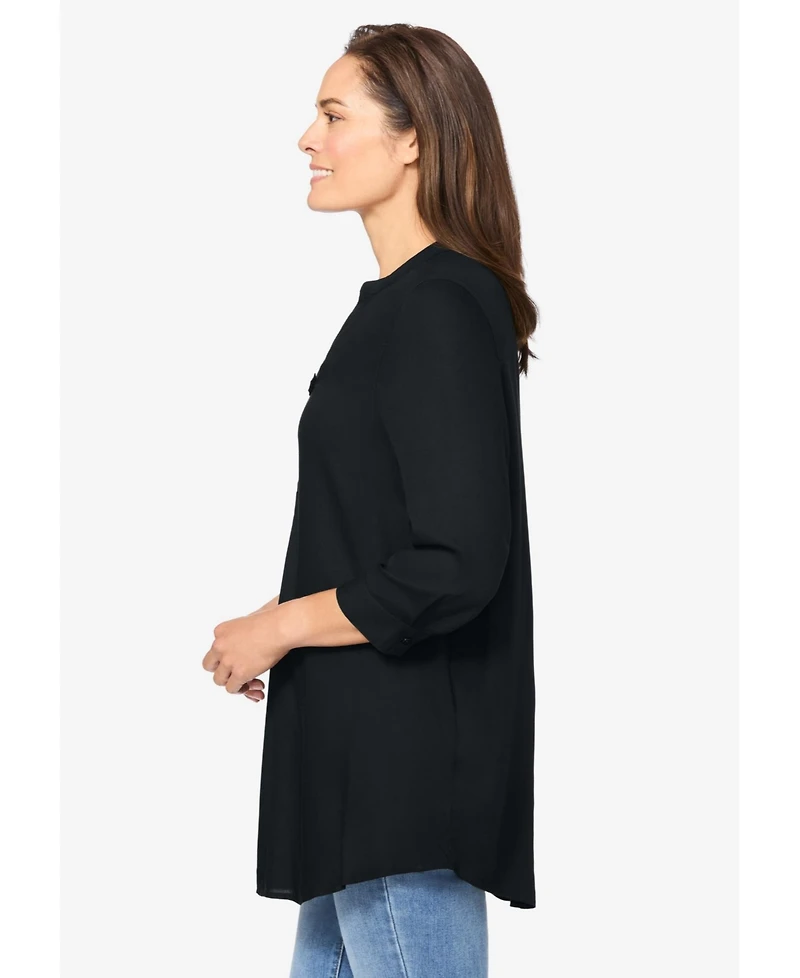 Woman Within Plus Rayon Three-Quarter Sleeve Effortless Tab-front Blouse