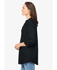 Woman Within Plus Rayon Three-Quarter Sleeve Effortless Tab-front Blouse