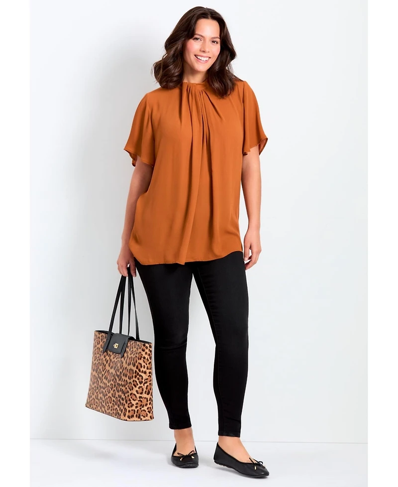 Avenue Women's Plus Twist Front Mockneck Flutter Sleeve Blouse