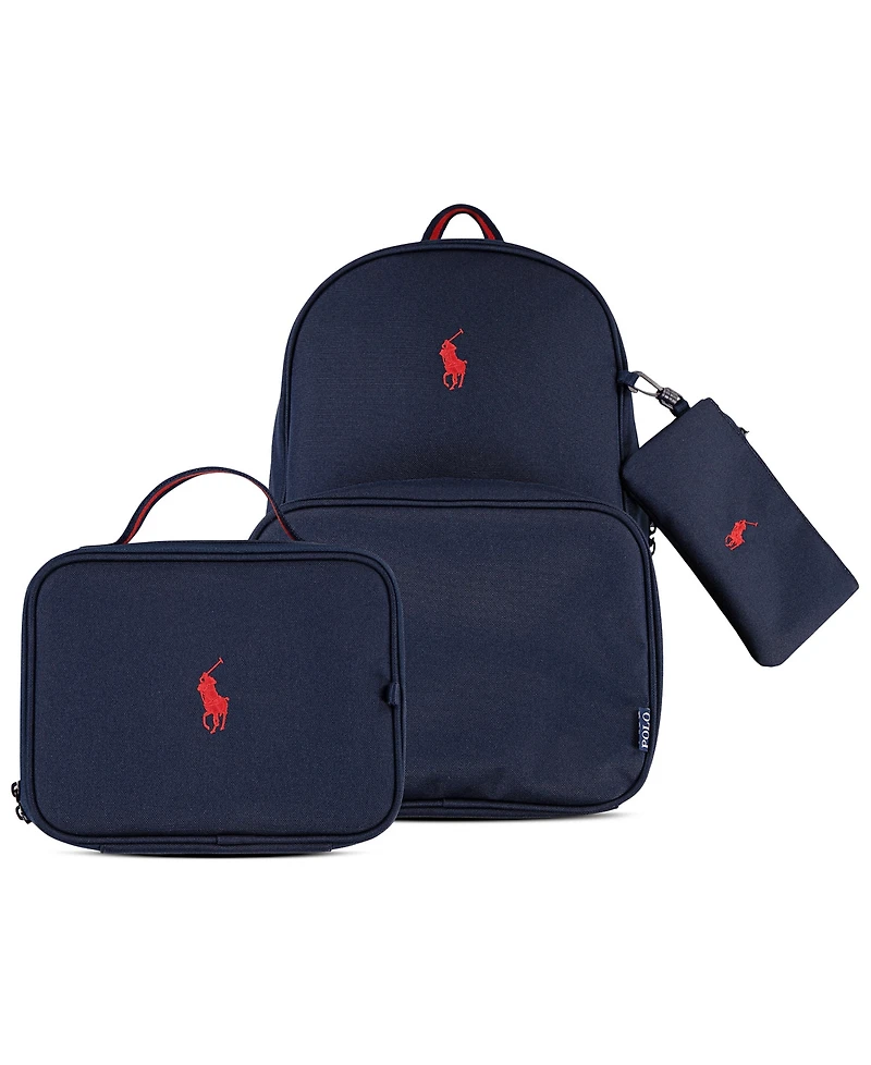 Polo Ralph Lauren Big Boys Backpack, Lunch Box and Pencil Case Combo Set, 3 Piece