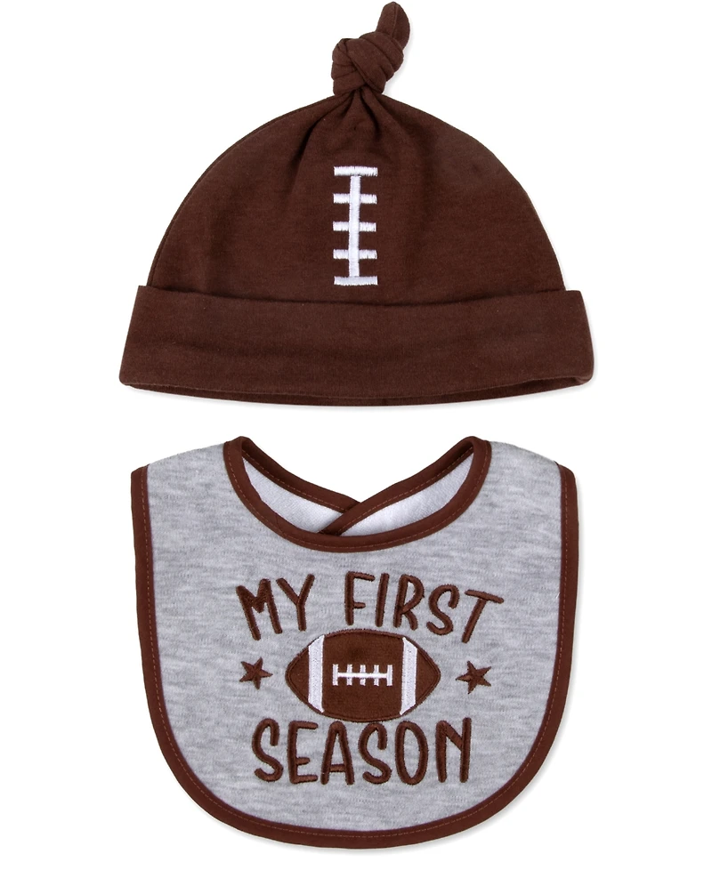 Baby Essentials Baby Football-Themed Bib, Beanie, Socks and Teether, 4-Piece Set