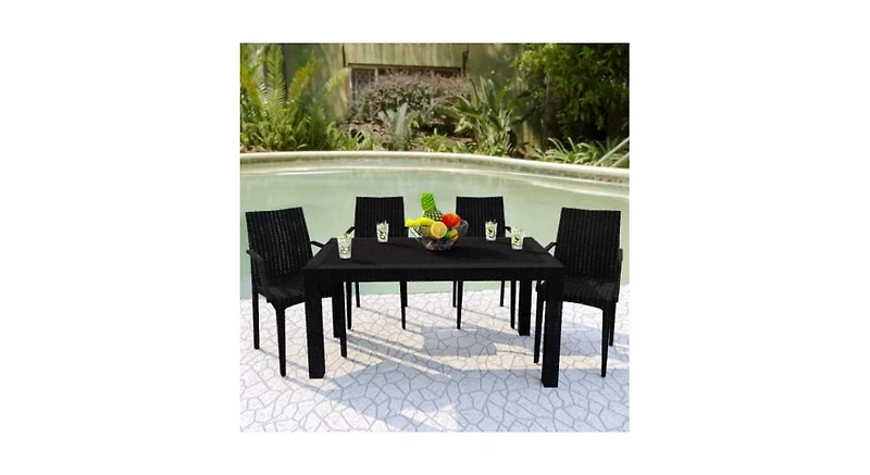 LeisureMod Mace All Weather Outdoor Patio Rectangular Dining Table with Umbrella Hole and Weave Design