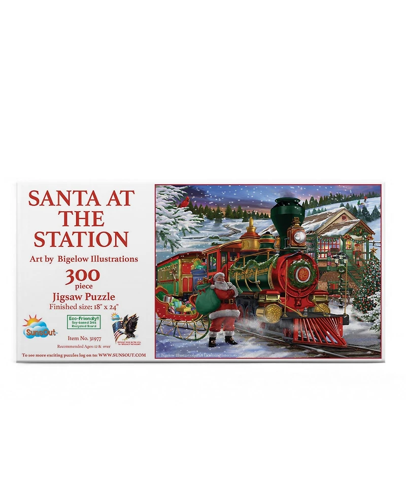 SunsOut Santa at the Station Christmas 300 Piece Jigsaw Puzzle, Ages 15+