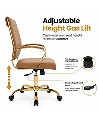 LeisureMod Benmar Leather Office Chair with Gold Accents, Adjustable Height, Swivel, Ergonomic Design for Home Office or Workspace
