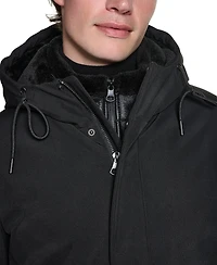 Karl Lagerfeld Paris Men's Regular-Fit Hooded Shearling-Lined Bib Parka