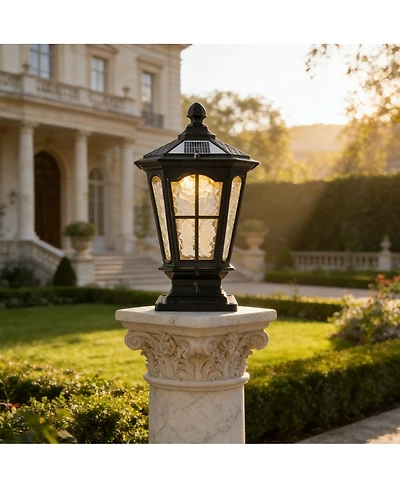 Asagikoiai Vintage Outdoor Garden Post Light, Waterproof Aluminum Pillar Lantern with Bulb
