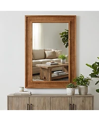 Phying Rectangular Rattan Wall Mirror 20x30 Inch Solid Wood Frame Farmhouse Decorative Vanity Mirror Aesthetic Wall Art for Home Bathroom