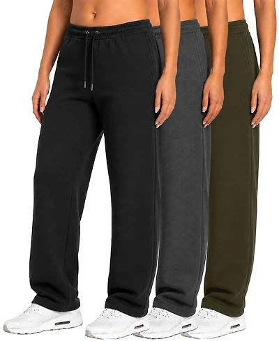 Blu Rock Women's Loose Fit Tech Fleece Performance Sweatpants with Open Bottom-3 Pack