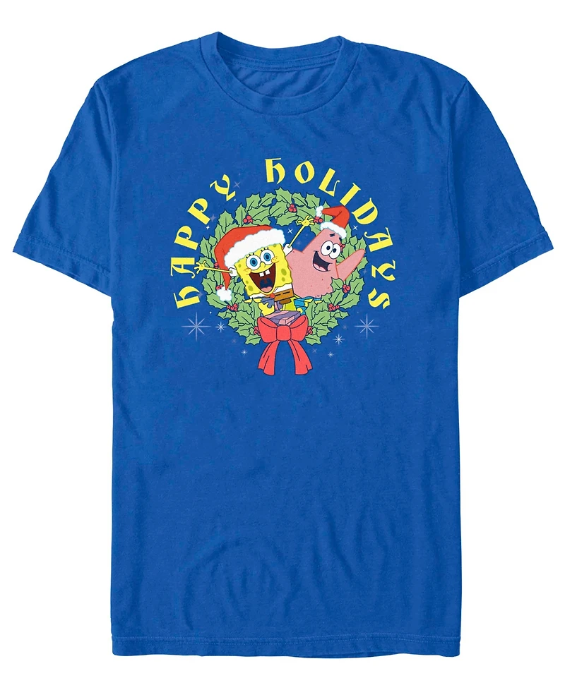 Fifth Sun Men's SpongeBob Holiday Wreath Joy T-Shirt