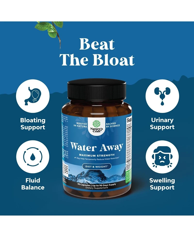 Mav Nutrition Water Away Herbal Diuretic Capsules with Dandelion Leaf Extract, Tea and Cranberry, 90 Count