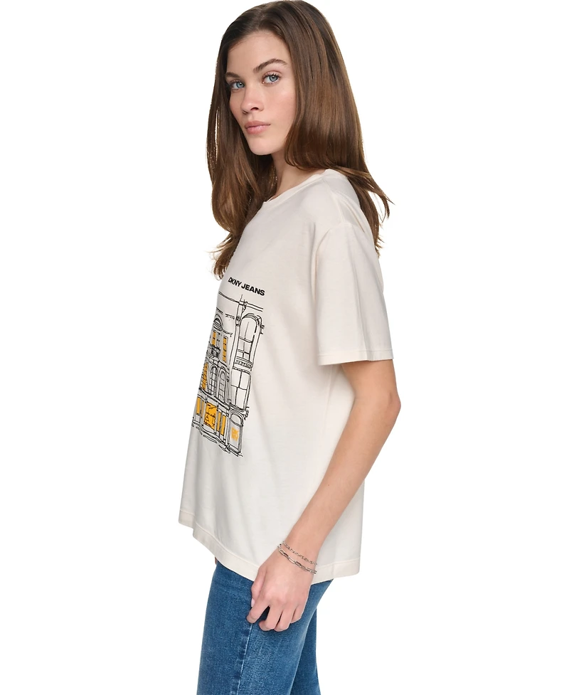 Dkny Jeans Women's New York Downtown Logo Relaxed Graphic Cotton-Blend Tee