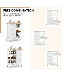 Sugift Rolling Kitchen Island Utility Storage Cart with 3 Large Drawers and Removable Tray