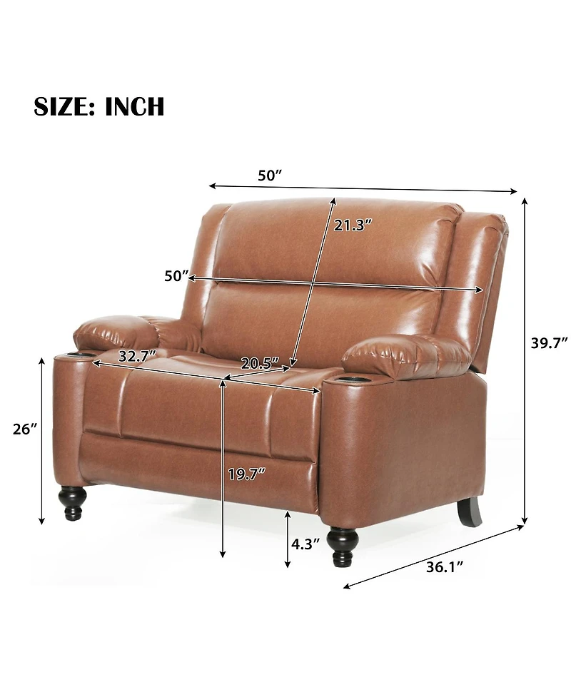 Streamdale Furniture Faux Leather Manual Recliner with Cup Holders