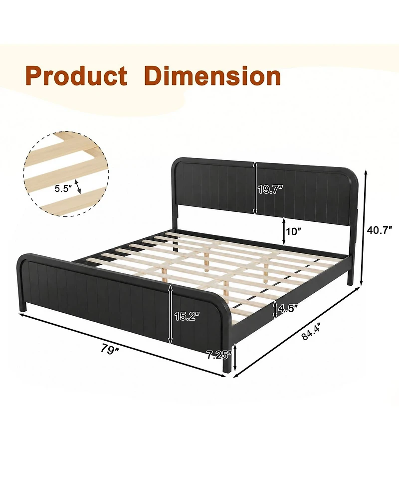 Streamdale Furniture King Wood Platform Bed Frame with Headboard- Easy Assembly