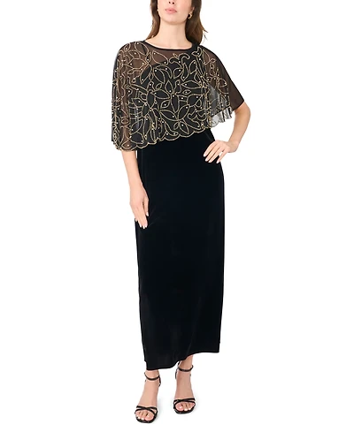 Msk Women's Faraj Velvet Beaded-Cape Maxi Dress