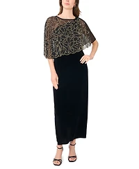 Msk Women's Faraj Velvet Beaded-Cape Maxi Dress