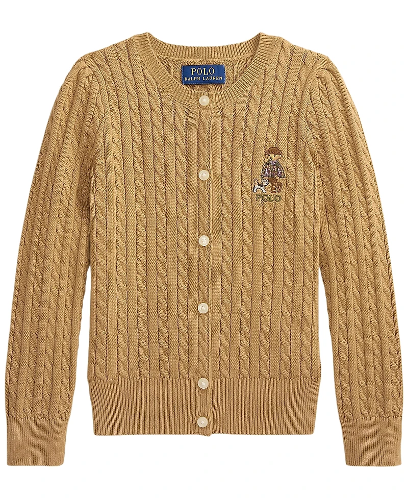 Polo Ralph Lauren Girls' 2T-6X Bear Mini-Cable Cotton Cardigan