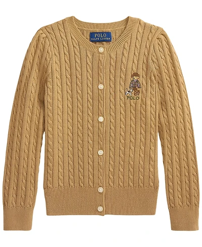 Polo Ralph Lauren Girls' 2T-6X Bear Mini-Cable Cotton Cardigan