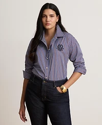 Lauren Ralph Women's Striped Point-Collar Relaxed-Fit Button-Down Shirt