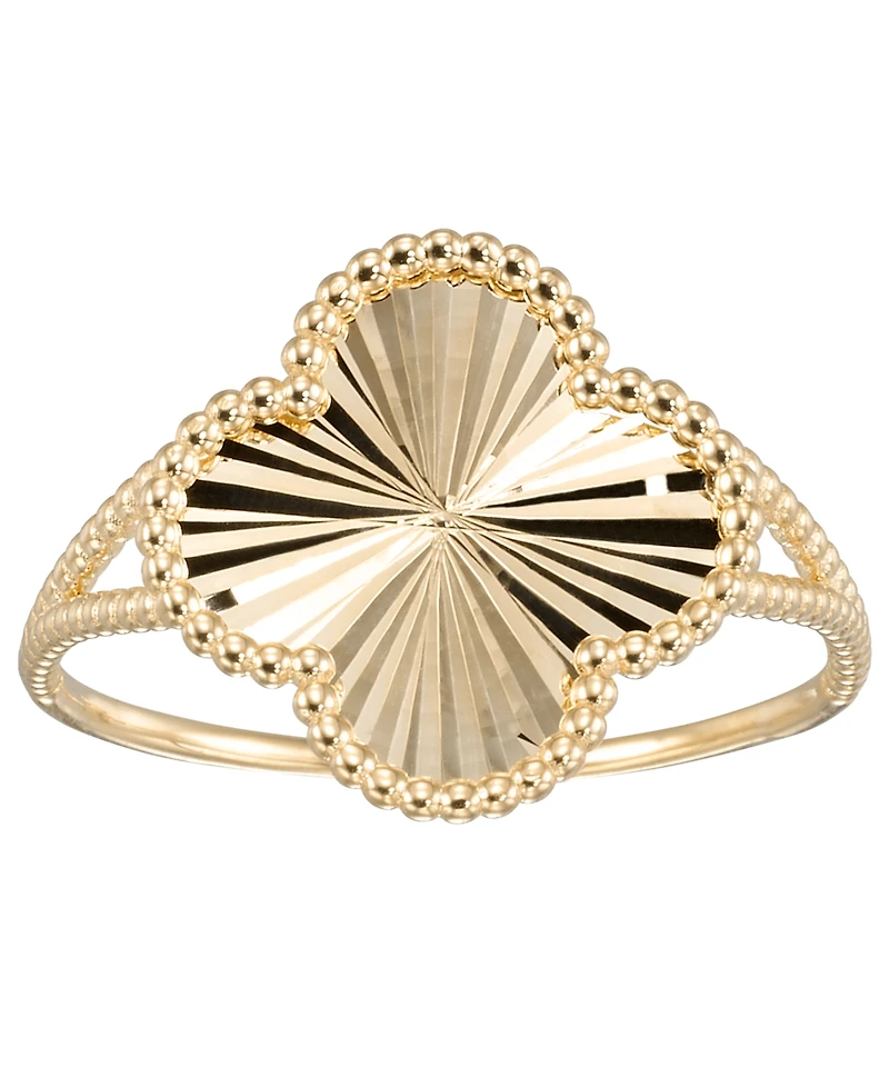 Italian Gold Four Leaf Clover Ring in 10k Yellow Gold