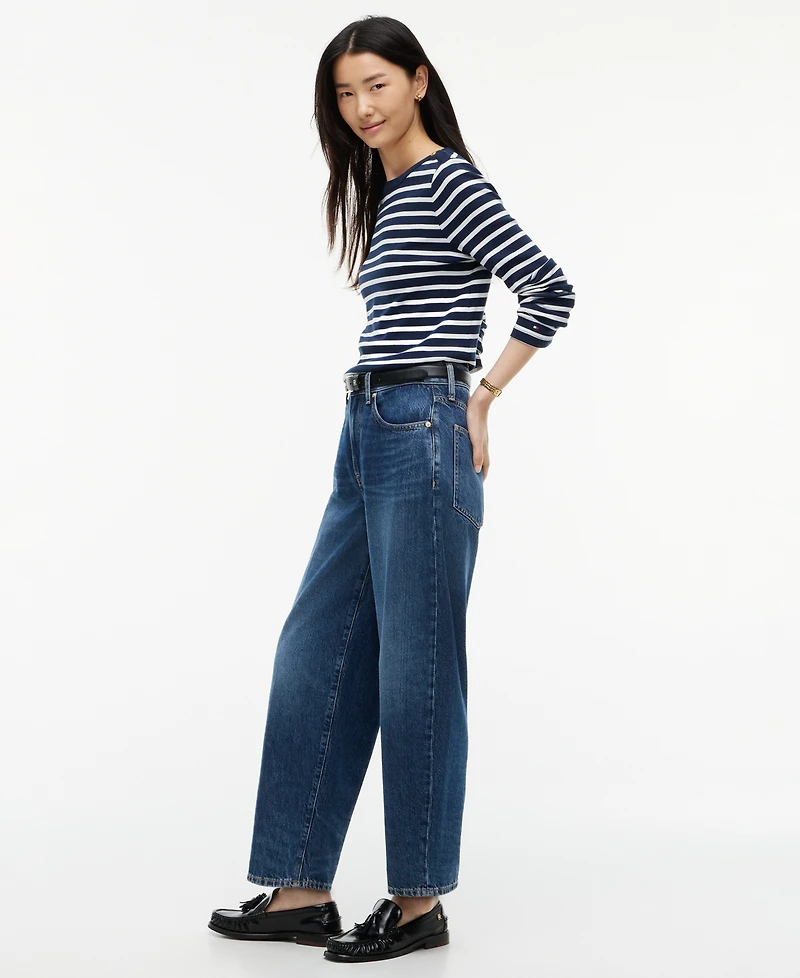 Tommy Hilfiger Women's Quinn Mid-Rise Barrel-Leg Dark-Rinse Jeans