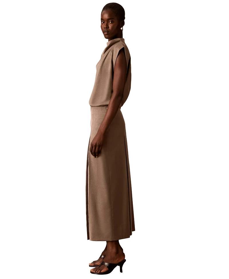 Calvin Klein Women's Side Zip Inverted Pleat High-Waisted Midi Skirt