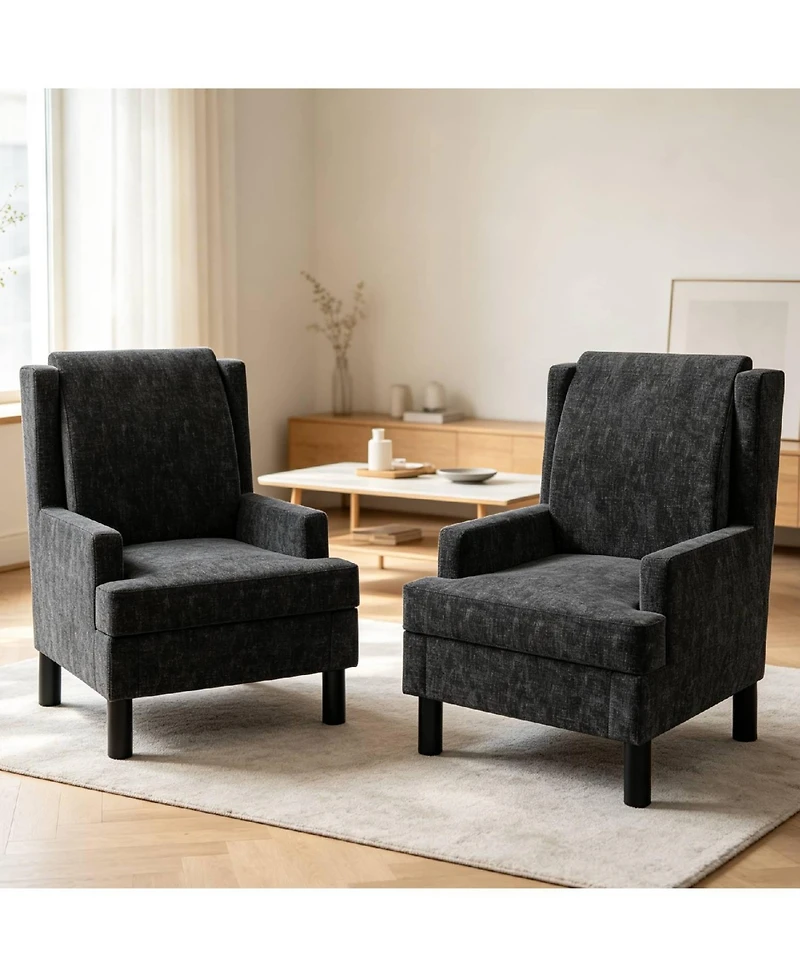 gaomon 2 Piece Upholstered Wingback Accent Chair, Modern Reading Armchair for Living Room, Bedroom