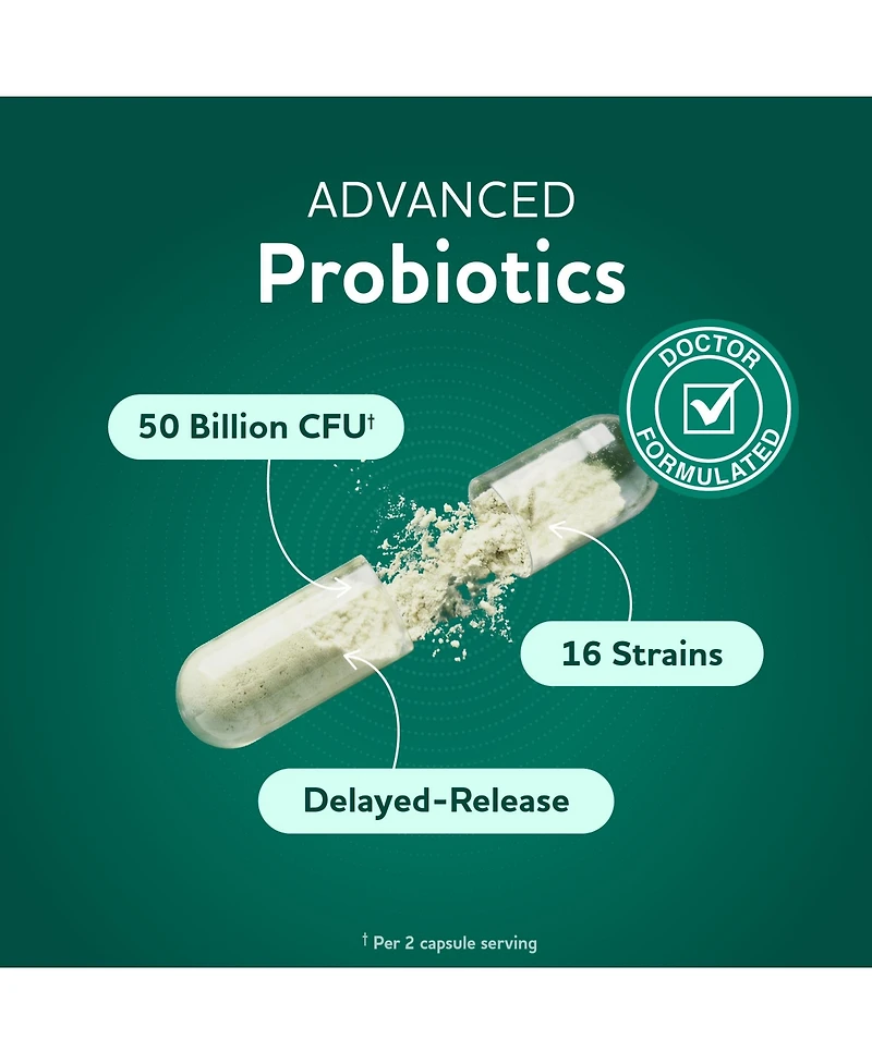 Mav Nutrition Prebiotics and Probiotics 50 Billion Cfu with 16 Probiotic Strains and Inulin Fiber, Delayed-Release Capsules, 60 Count